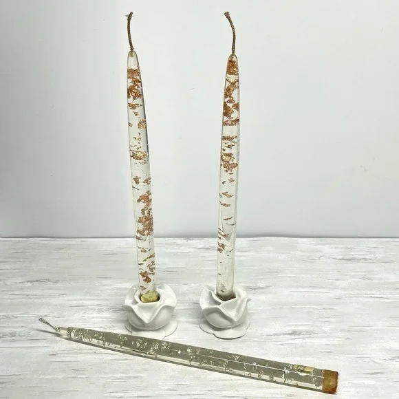 Set Of 3 Vintage Mid Century Lucite Taper Candles Metallic Copper Silver Flakes - Picture 2 of 9